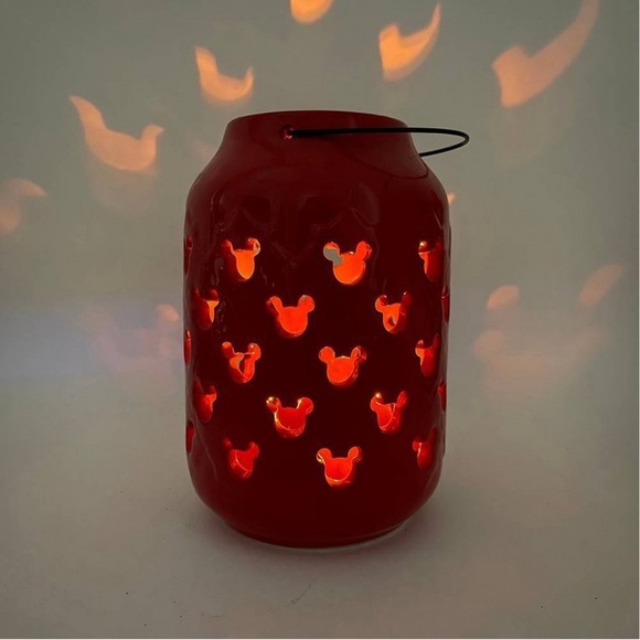 NEW Disney Mickey Mouse Silhouette Glaze Red Ceramic Garden Lantern Handle - Picture 2 of 3